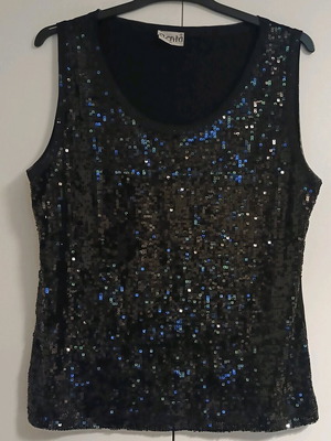 Women's sleeveless top with sequins black, size L, new