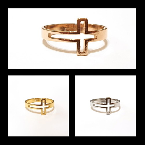 Cross ring adjustable stainless steel with gold plating new