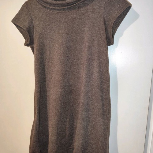 Brown short-sleeve blouse dress Large like new