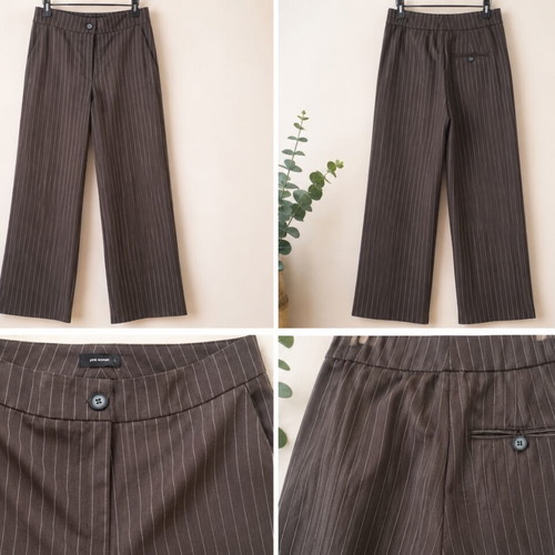 Pink Woman striped fabric pants size L like new, white and gray