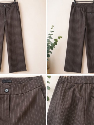 Pink Woman striped fabric pants size L like new, white and gray