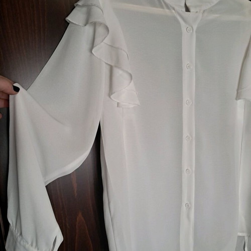 Semi-transparent white shirt with ruffle sleeve, size L, like new