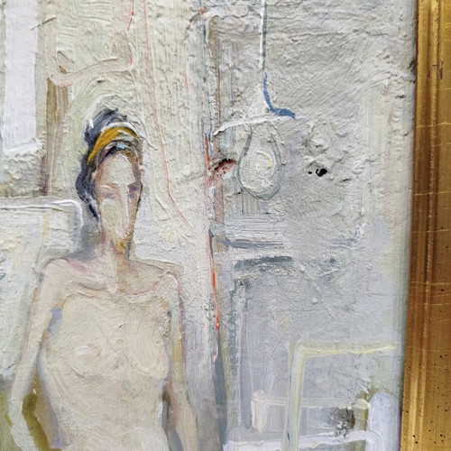 Oil painting nude woman used on plywood with frame 30x40