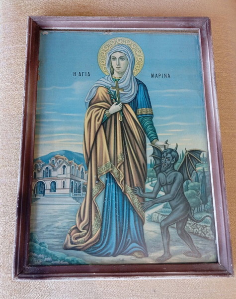 Vintage εικόνισμα σε κορνίζα με τζάμι 26*20 εκατοστά