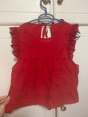 Red broderie embroidered blouse Zara small like new