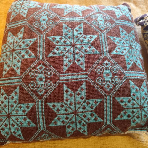 Decorative pillows handmade set like new, embroidered cross-stitch