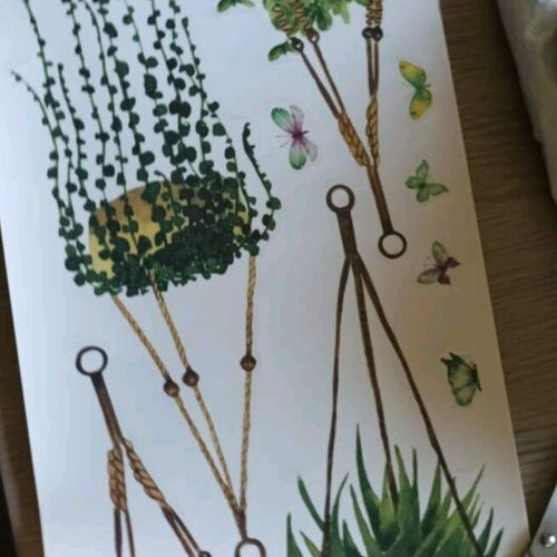 Decorative stickers pots new, set of 4 hanging pots and 9 butterflies