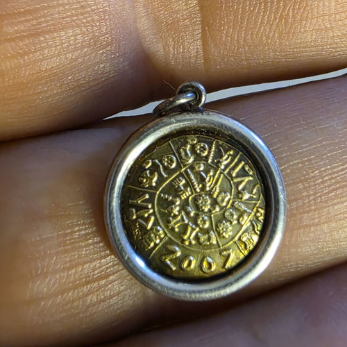 Ilias Lalaounis 18K Gold and 925 Silver Pendant 2007 Disc of Phaistos like new
