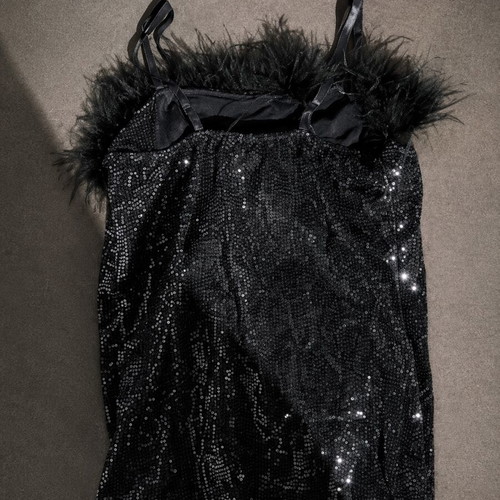 Zara black top with sequins and feathers, size Small, new