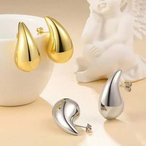 Gold Drop Earrings Medium 3cm Stainless Steel New