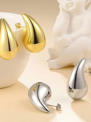 Gold Drop Earrings Medium 3cm Stainless Steel New