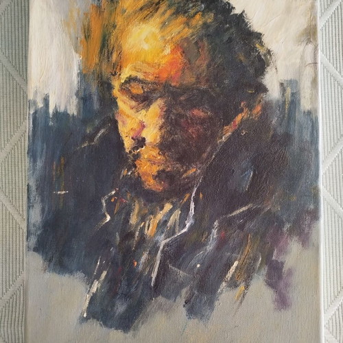 Original Acrylic Painting Expressionist Male Portrait 25x35 cm
