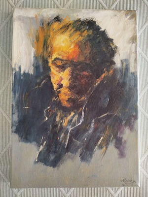 Original Acrylic Painting Expressionist Male Portrait 25x35 cm