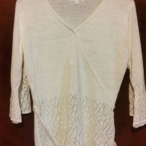 Cotton white knitted wrap top new with lace patterns