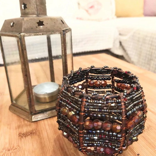 Candle Holder for Tealight with Metal Frame and Purple Beads like new