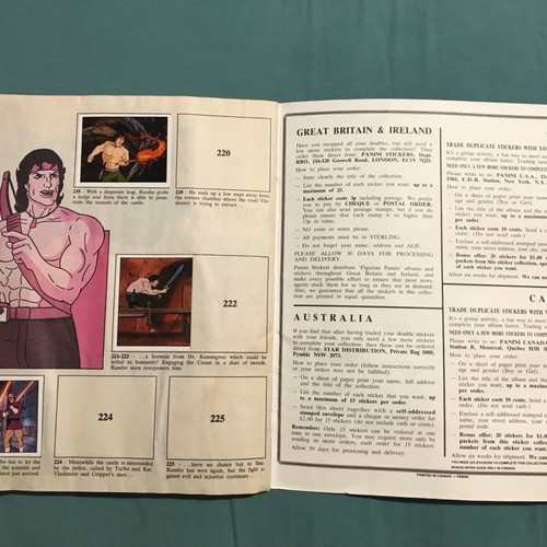 Rambo Panini sticker album used from 1986