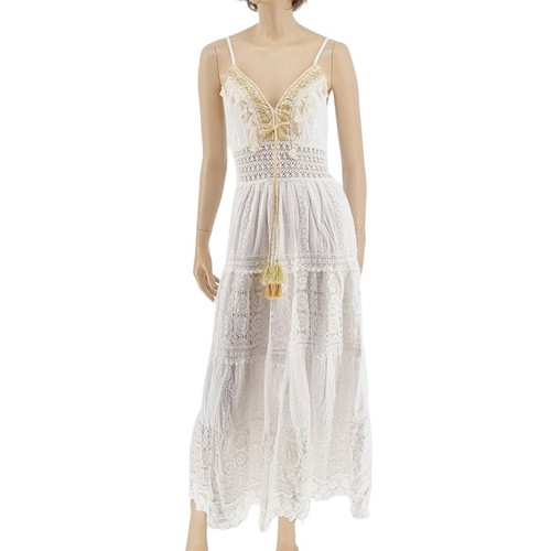 Pure long dress white with embroidery and knitted details, new, one size