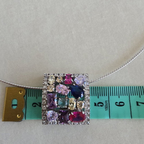 Silver 925 necklace with multicolored zircon stones, 42 cm
