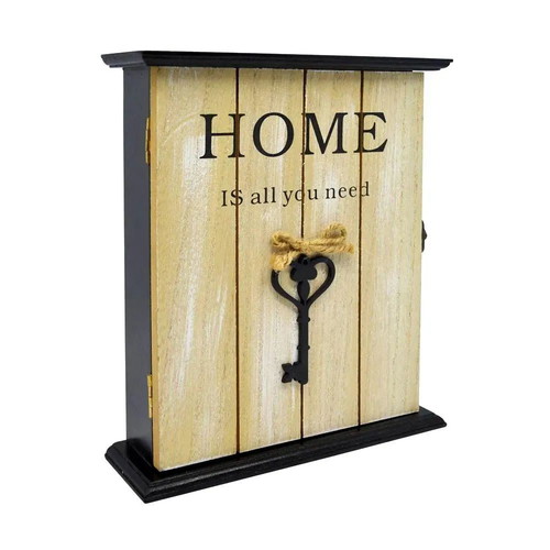 Wooden wall key holder with HOME inscription and key decoration