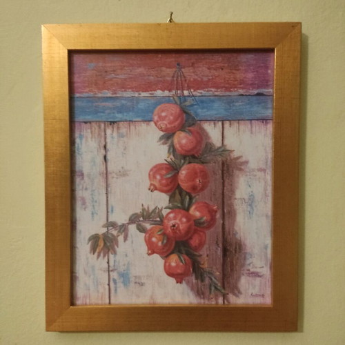 Pomegranate framed art used in handmade wooden frame