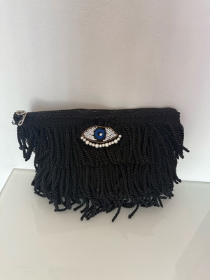 Sorena Hand Bag like new, black with silver strap and fringes