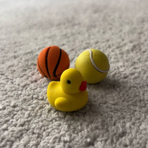 Erasers three new, balls and duck shapes