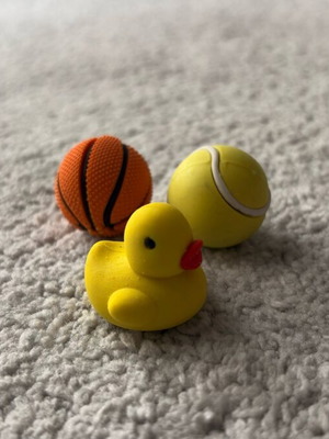 Erasers three new, balls and duck shapes