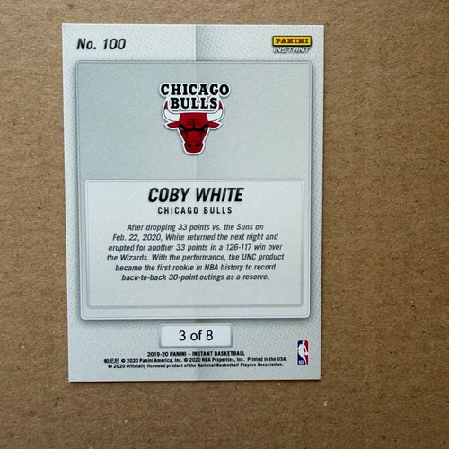 Panini Instant Rookie Coby White like new Chicago Bulls