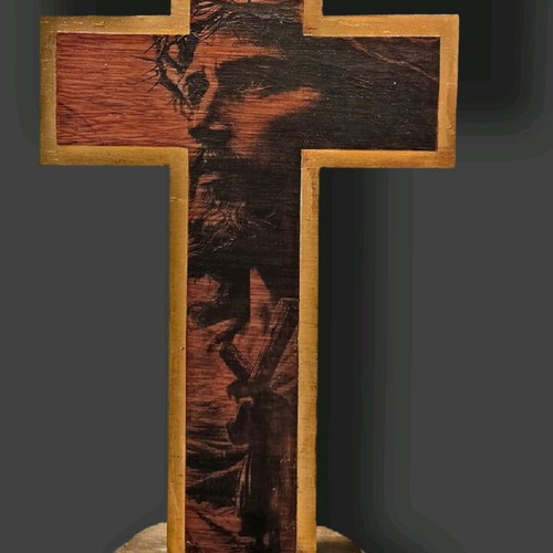 Wooden Cross with Jesus Christ Engraving, New