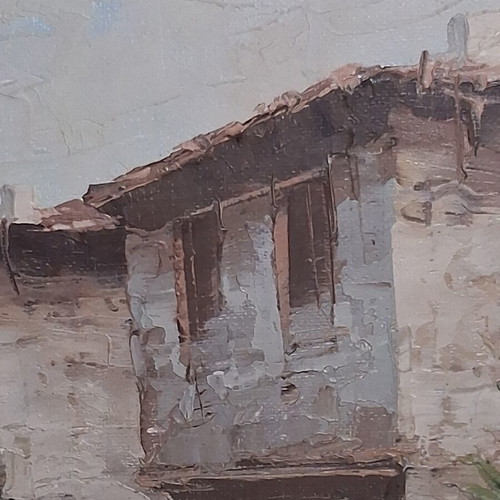 Oil Painting Dimas Traditional Greek Village framed, like new
