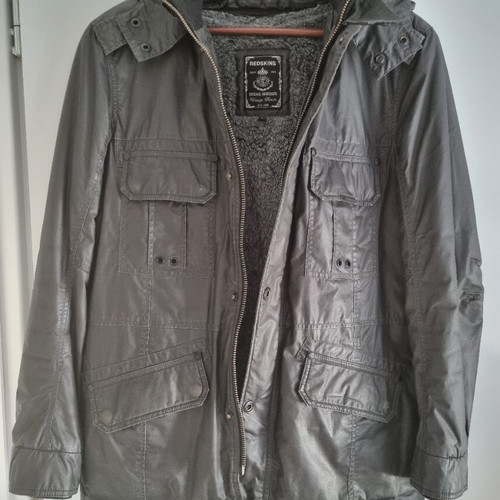 Redskins men grey shearling park jacket size L like new
