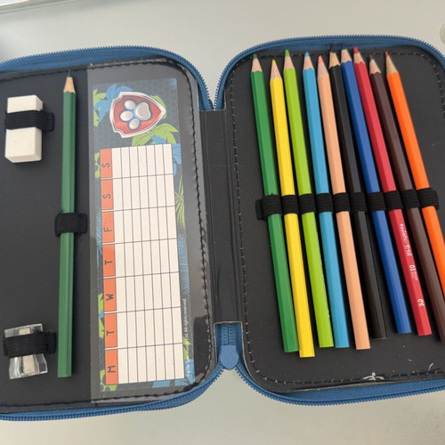 Paw Patrol double pencil case with markers and crayons, new
