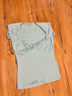 T-shirt new, light blue with stylish neckline, size S/M