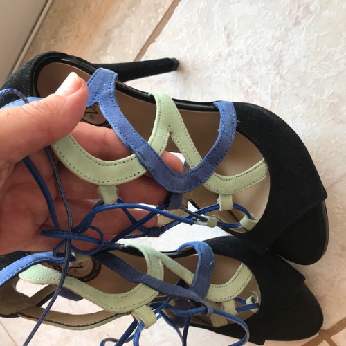 19V69 sandals new, leather, 9 cm heel, multicolor