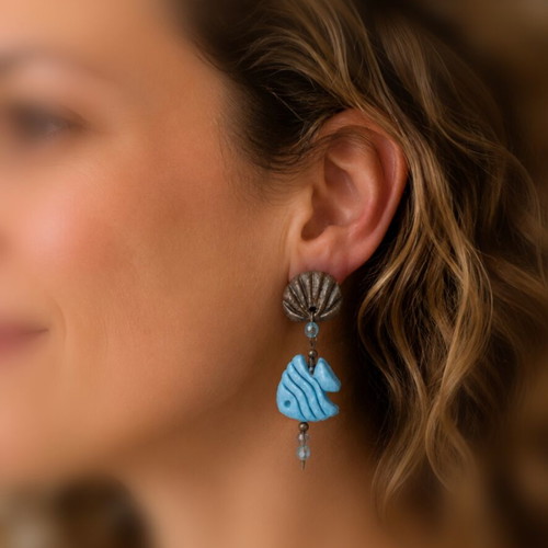 Ocean Fish Dangle Earrings new, turquoise and brown