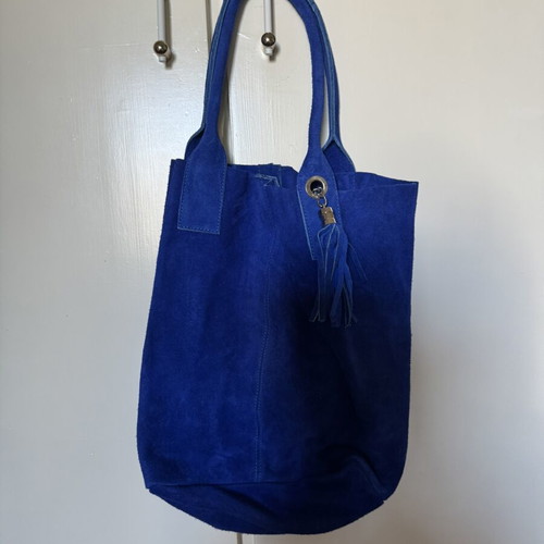 Blue Suede Shoulder Bag with Wallet and Tassels like new, made in Italy