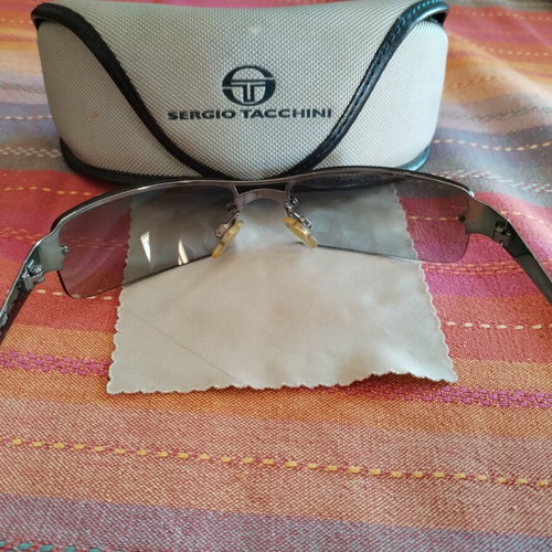 Sergio Tacchini unisex sunglasses used, silver metal frame mask shape
