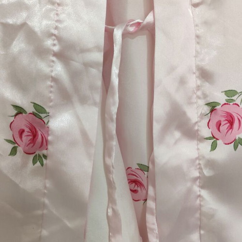 Satin kimono baby pink with roses, size M