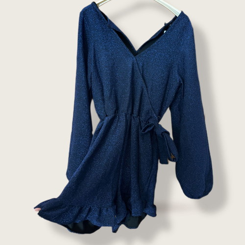 Playsuit blue lurex like new, one-piece shorts size S-M
