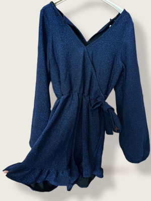 Playsuit blue lurex like new, one-piece shorts size S-M