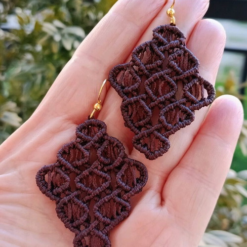 Handmade brown macrame earrings made to order