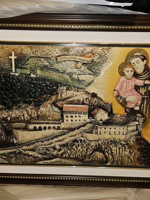 Saint Anthony of Padua painting like new, embossed with frame 65x50 cm