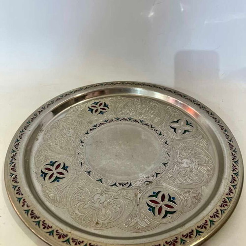 Vintage decorative metal tray 32cm used