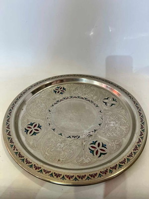 Vintage decorative metal tray 32cm used