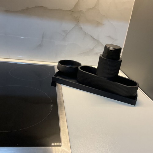 Kitchen accessories set black matte color unused, includes electric coffee pot and non-stick pots