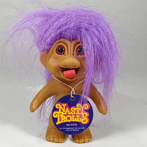 Vintage Wishnik Troll Nasty Trolls 10cm with Purple Hair 1991 like new