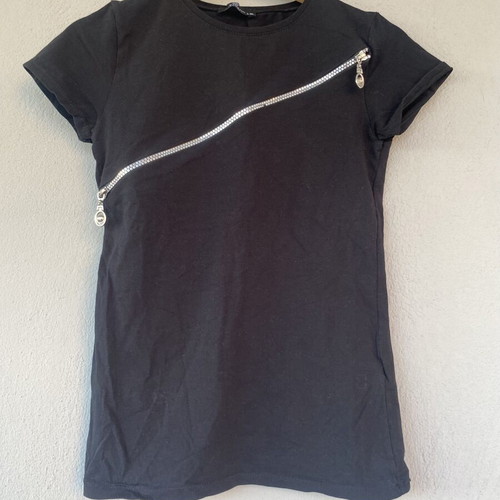 Black cotton blouse with silver zipper new, size M