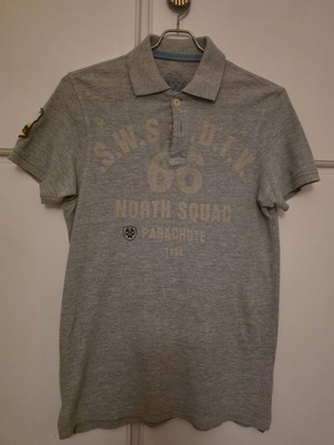 Bershka men's polo shirt used, size S, gray, 100% cotton