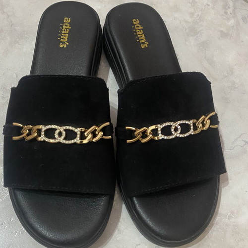 Adam's Shoes women's black sandals size 36 with gold chain and rhinestones, like new