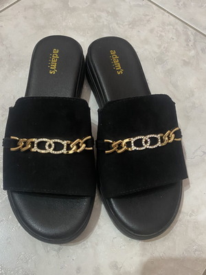 Adam's Shoes women's black sandals size 36 with gold chain and rhinestones, like new